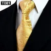 Bütün Altın Sarı Turuncu Erkek Bağlar Kravatlar Paisley Çiçek Katı Çizgiler% 100 İpek Jakard Dokuma Kravat Setleri Cep Meydanı 296y