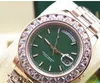 Luxo Presente de Natal 228238 18k Rose Gold Big Diamond Bezel Data Data 41mm Mens Automático Relógio Verde Dial Masculinos Esporte Relógios de Pulso