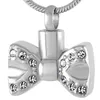 IJD9214 noeud papillon en acier inoxydable crémation pendentif collier cristal mémoire cendres souvenir urne support mémoire Necklace273F