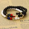 Partihandel Billiga Armband 10st / Lot Five Styles Stone With 6mm Matt Agate Lave And White Stone Lucky Beads Armband
