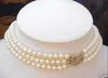 3 rijen 7-8mm White Akoya Cultured Pearl Choker Necklace