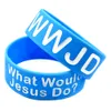 1PC What Would Jesus Do Silicone Wristband 1 Inch Wide Blue Fashion Jewelry for Religious Faith Gift