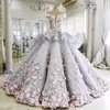 Fairy 3d-Floral Aplikacje Suknie ślubne Uroczy Przez Powrót Organza Sukienka Bridal 2017Fashion Custom Made Cathedral Train Sukienka ślubna
