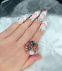 New Rhinestone Bowknot Finger Nail Ring Charm Crown Flower Crystal Personality Art Nail adjustable Rings For women Fashion Jewelry