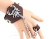 New Arrival Punk Scorpion Skull Leather Wide Bracelet with Ring for Men Jewelry Very Cool Fashion