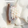 Projeto Top Quality Rhinestone Faux Pearl Wedding Bracelets Rose Gold Banhado Metal Cuff Bracelete Para As Mulheres Bride Bangle Jewelry