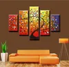 Inramat 5 panel Stor handmålad Modern Dekorativ Kanvas Oljemålning Hem Living Room Decor Picture Wall Art Färgglada Magic Tree Amp8