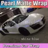 Premium Satin Pearl white to Blue shift Wrap With Pearlescent Matt Film Car Wrap styling Unique covering 1.52x20m/Roll 5x67ft