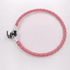 Moments Single Woven Leather Bracelet - Pink Authentic 925 Sterling SilverFits European Pandora Style Jewelry Charms Beads girls gifts Andy Jewel 59070