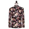 Partihandel - Vår / Höst British Två Piece Suit Mäns Fritid Blomma Skriv ut Vintage Blazer Jacket + Floral Dress Pants Set Male Slim Suits