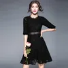 Little Black Full Lace Prom Dress Vestido de noche corto con mangas A Line Vestidos Festa en oferta