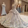 Luxury Floral Appliques Bröllopsklänningar 2018 Sheer High Neck Ärmlös Bow Peplum Bridal Gowns Vintage Backless Sweep Train Vestidos