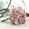 Peônia vívida e Dália Bouquet Artificial 1 Bunch Casamento Flores Falsas Dama De Honra Bouquets De Noiva Decoração Do Casamento