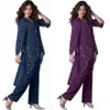 Chiffon Lady Mothers Pants, Gelin Damatının Annesi Anne Gelin Pantolon Takımları Ceketli Kadınlar Parti Elbiseleri1551130