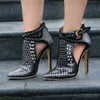 Zandina 여자의 패션 수제 110mm 뾰족 버클 스트랩 금속 보석 데코 높은 뒤꿈치 스틸 피트 신발 XD151