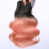 New Arrival Pink Hair Ombre Human Hair Brazilian Body Wave 3 Bundle T1B Pink Rose Gold Colored Brazilian Hair Body Wave 3pcs7172924