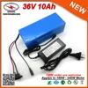 Rechargeable 36v electric bike battery 10ah lithium li ion battery pack 500w bicycle scooter with 15A BMS 2A charger