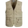 Vente en gros - Printemps Mens Denim Vest Multi Pocket Zippers Fermeture Photographe Gilet Veste Sans Manches Pour Homme