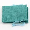 Sacs à cordon en tissu de lin 50pcs, pochettes cadeaux pour bijoux et bonbons, sacs en toile de Jute 7x9cm / 10x14cm / 13x18cm (couleur Turquoise)