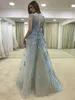 Elegante kralen overskirt formele jurken avondkleding pure bateau nek prom jurken mouwen vloer lengte applicaties tule feestjurk