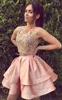 Blush rosa Two Piece Vestidos Homecoming A Linha de mangas Backless Lace Mini Cocktail Party Dress Prom Vestidos personalizado