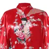 بالجملة- أنيقة الساخنة الوردي السيدات Kimono Yukata Women Women Silk Satin Robe Summer Lightgown Floralpeacock S M L XL XXL XXXL A-109