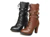 comfortable side zipper rivets women boots shoes high heels central large size Martin