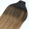 8A 100gram Brazilian Virgin Hair Human Hair Weft Ombre Medium Brown With Ash Blonde Balayage Highlights