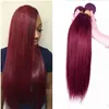 Capelli umani brasiliani colorati 3 pacchi dritti 99 # stile capelli bordeaux economici brasiliani peruviani malesi capelli umani di Remy tesse offerte