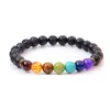 Natural Black Lava Pedra Pulseira Strands Para As Mulheres Homens 7 Cakra Cura Ametista Gemstone Frisada Pulseiras Yoga Energia Bangles Jóias