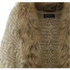 All'ingrosso-Donna Cardigan Maglione di lana Poncho spesso Mantelle Femme Autunno Inverno Manica a pipistrello Collo di pelliccia Lavorato a maglia Cardigan lungo Trench 50