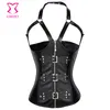 Punk Black Leather Cupless Gorset Underbust Corsetto Steampunk Gorsety i Bustiers Gothic Odzież Korsett Dla Kobiet Sexy