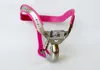 Modello maschile-T Plus Cintura di castità rosa regolabile in acciaio inossidabile Dispositivo completamente chiuso Gabbia per cazzi con avvolgimento con foro per urinare BDSM + Spina Giocattolo del sesso