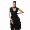 Vintage New Women Fashion Dress Black Ruffle and Ribbon Halterneck Corset with Layered Hi-lo Skirt Dancing Costume Party Dresses for Ghost Bridal