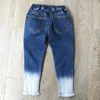 Girls039 Denim Jeans Boot-cut Glanzend Broekspijpen Gradiënt Denim naar Wit Contrast Patchwork Kleine Hoge Elastische Taille Mode 4885555