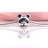 Authentique Panda paisible en argent Sterling 925, breloque en émail noir adaptée au Bracelet et au collier Pandora DIY 791745EN16