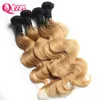 Väver #t1b 27 honung blond ombre färg brasiliansk kroppsvåg hår buntar brasilianska jungfruliga mänskliga hårväv 3 stiga ombre hårförlängningar