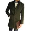 도매 - 남자의 긴 모직 코트 겨울 양모 남자의 새로운 가을과 겨울 단색 슬림 캐주얼 윈드 브레이커 자켓 망 녹색 양모 코트