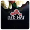 Wholesale- Rhinestone Red Hat Theme Jewelry " Red Hat " Word Brooch Pins for Red Hat Society Ladies