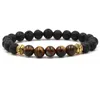 Natural Tiger Eye Black Lava Stone Beads Bracelet Charms Essential Oil Diffuser Weathering Agate Stones Elastic Bracelet