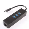 USB 3.1 Typ C Type-C do Gigabit Ethernet Network + USB 3.0 Hub 3-portowy kabel LAN Adapter czarny dla MacBook Chromebook