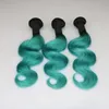 Deux Tons 1B Vert Foncé Racine Ombre Extensions de Cheveux de Vague de Corps Avec Frontaux Armure de Cheveux Turquoise Brésilienne 3 Faisceaux Avec Fermeture Frontale En Dentelle