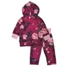 Nyfödd baby flicka kläder uppsättning vår höst tecknad blomma hooded t-shirt + blommiga byxor 2st lila tryck barn tjejer kläder uppsättningar