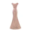 Moda Gül altın Payetli Mermaid Balo Elbise Uzun Ucuz Backless Kısa Kollu Pageant Akşam Örgün Nedime Önlük Ile