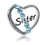 Se adapta a Pandora Pulsera de plata esterlina Crystal Sister Heart Beads Charms para estilo europeo Snake Charm Chain Moda DIY Joyería al por mayor