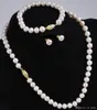 Natural 7-8MM White Akoya Cultured Pearl Necklace Bracelet Earring Set