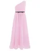 Vestido Longo Chiffon One-shoulder Pleated Dress Flower Girls Maxi Dresses for Party and Wedding Kids Junior Bridesmaid Dress Evening Gowns