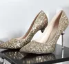 Kadınlar Düğün Bling Payetli Yüksek Topuklu Ayakkabı Moda Glitter Muhteşem Parti Yüksek Topuk Pompaları Ayakkabı Altın Gümüş Kırmızı Noel Hediyesi 9.5 cm