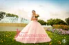 2019 prinsessa rosa quinceanera klänningar med pärlstav kristall puffy kjol boll klänningar söt 16 klänningar korsett älskling formell klänning i 16 år