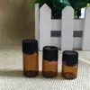 Пустые мини -стеклянные бутылки для образцов 1 мл 2 мл 3 мл с черными крышками для эфирного масла в складе